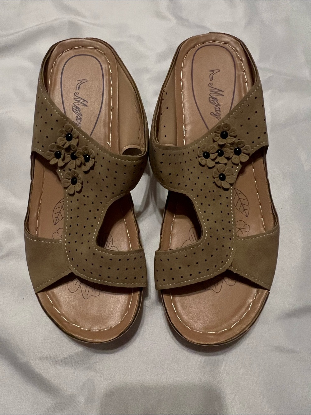 Madewell Olive-Taupe Floral Cutout Slide Sandals